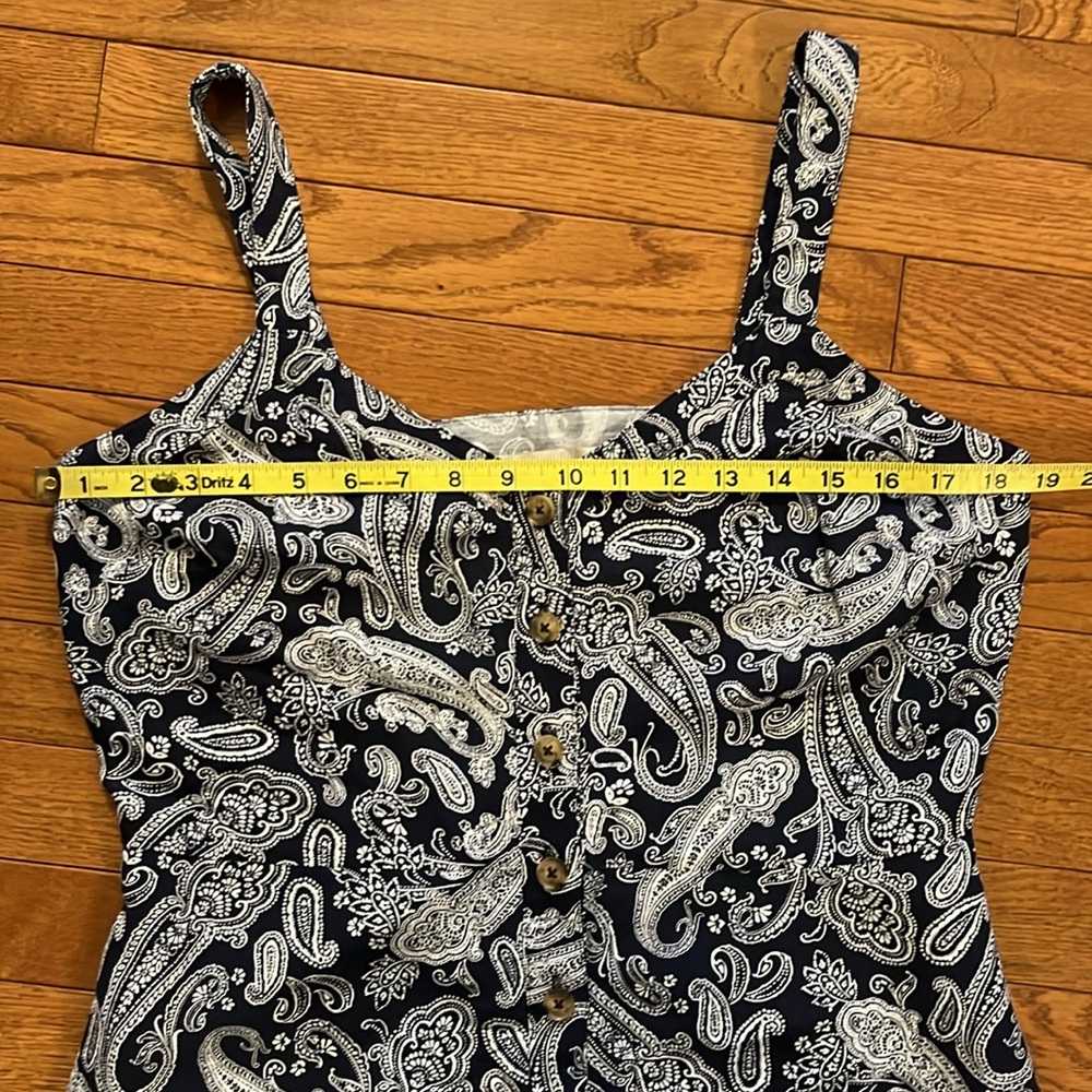 LOFT Navy & White Paisley Linen Dress Size 6 - Picture 6 of 16